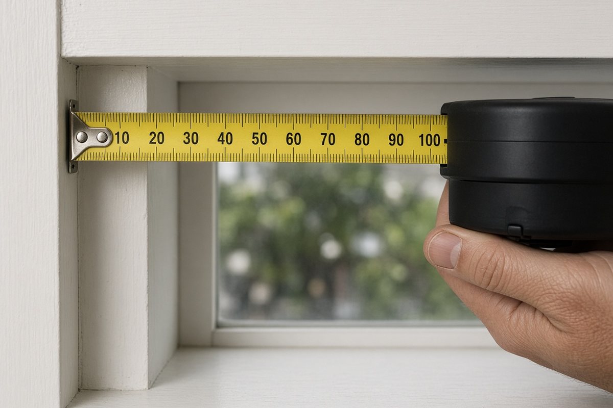 Tape measure across the inside of a window recess